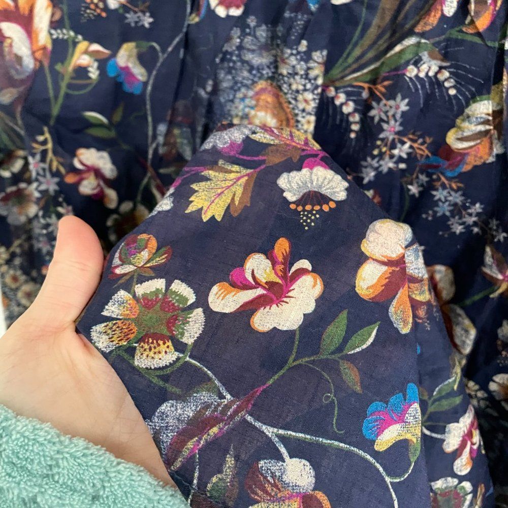 Women Anthropologie Pilcro Ladder Lace Floral Tunic Blouse in Navy Blue Small - Picture 9 of 14